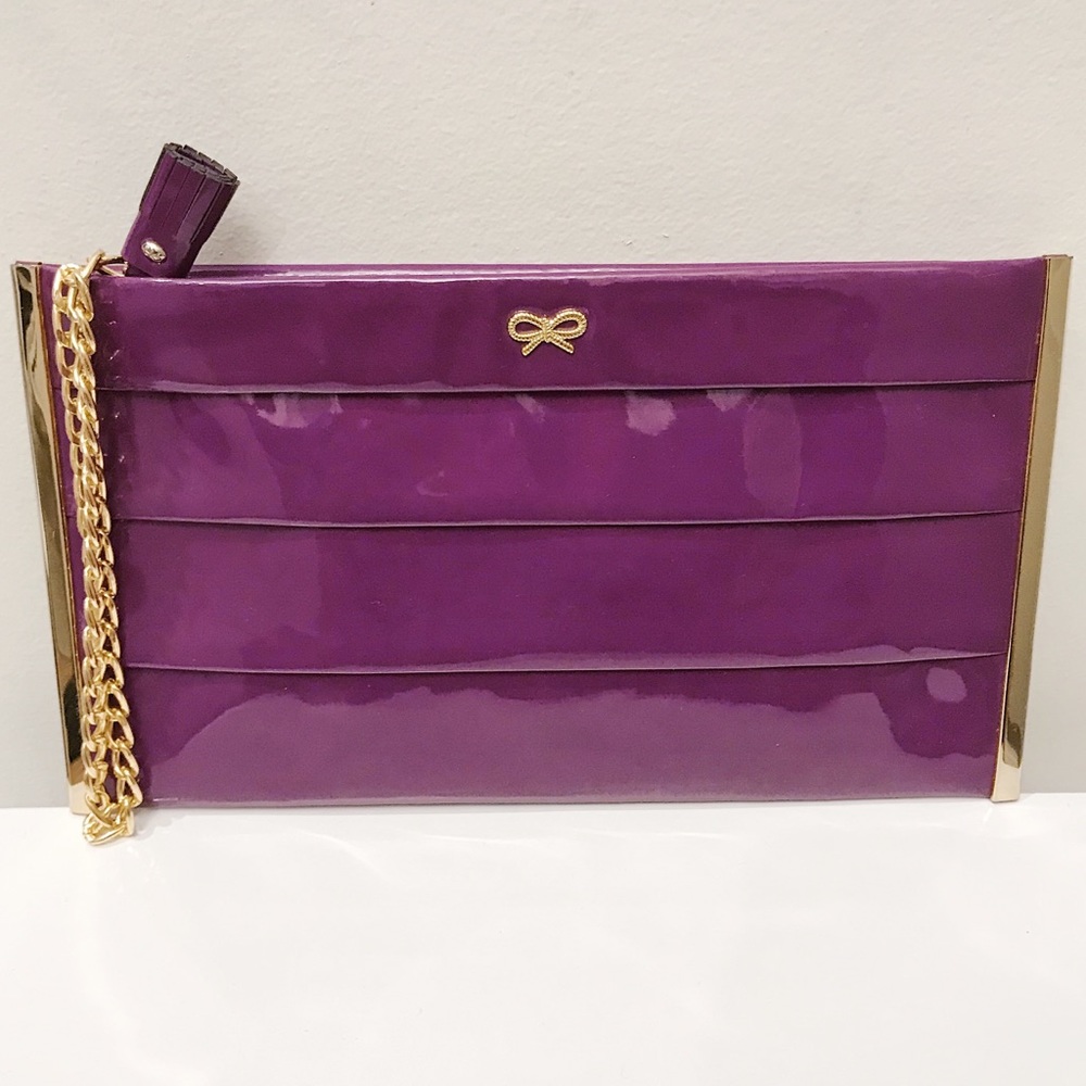 Anya Hindmarch Purple Patent Leather Small Wristlet Clutch Makeup Pouch Bag